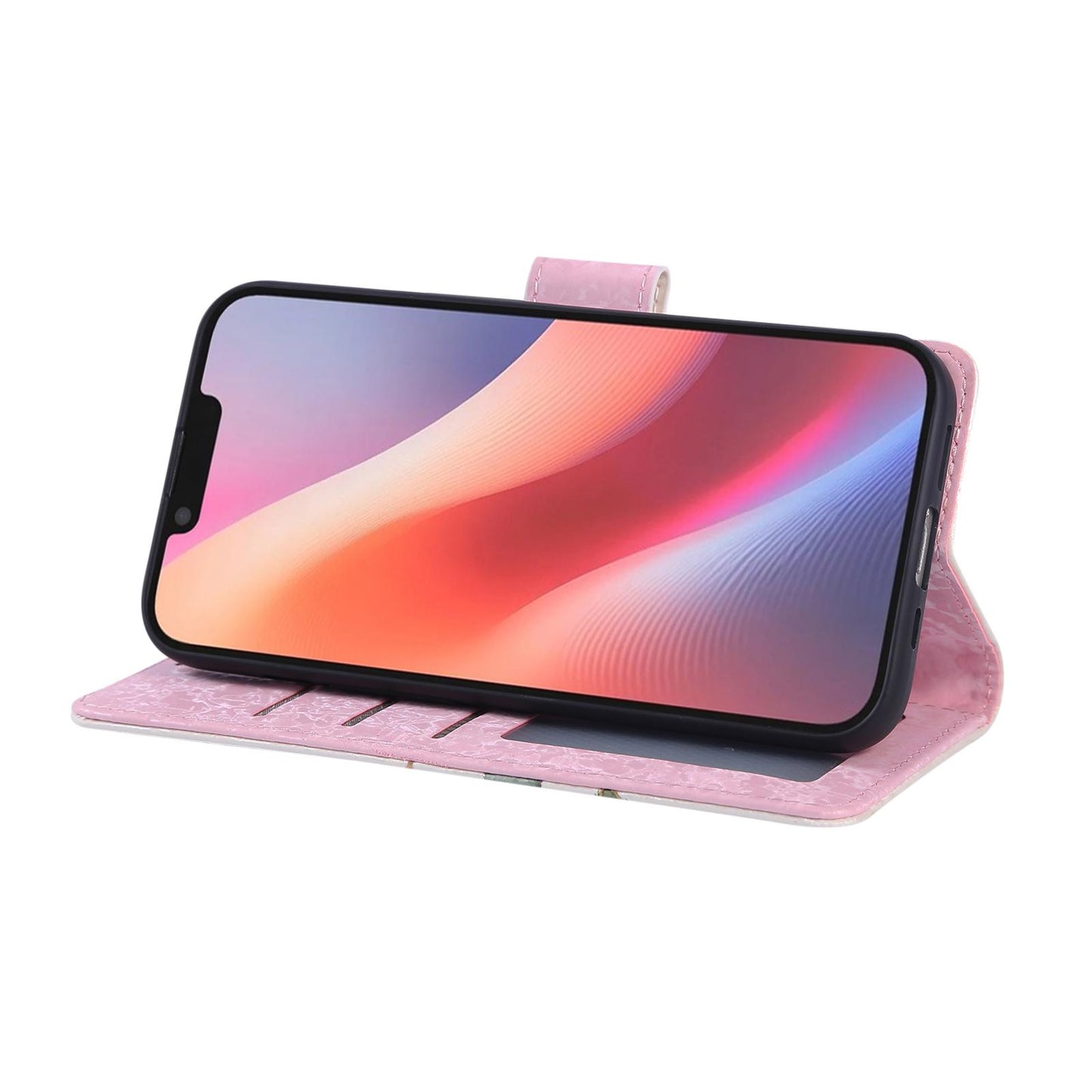 iPhone 16e Luxury Bronzing Leather Case - Floral RFID Wallet Cover with Stand & Card Slots