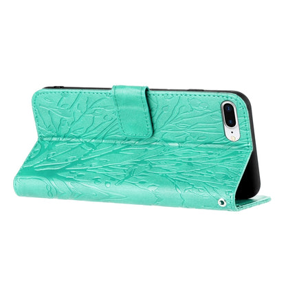 iPhone 6 Plus Embossed Leather Phone Case with Tree Birds Pattern, Hand Strap, Card Holder & Adjustable Stand - Shockproof Wallet Cover