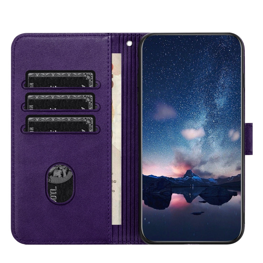 OPPO Reno10 Pro Global Embossed Leather Phone Case with Tree Birds Pattern, Hand Strap, Card Holder & Adjustable Stand - Shockproof Wallet Cover