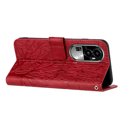 OPPO Reno10 Pro+ Embossed Leather Phone Case with Tree Birds Pattern, Hand Strap, Card Holder & Adjustable Stand - Shockproof Wallet Cover