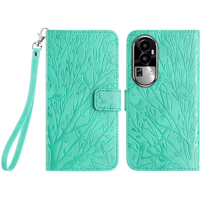 OPPO Reno10 Pro+ Embossed Leather Phone Case with Tree Birds Pattern, Hand Strap, Card Holder & Adjustable Stand - Shockproof Wallet Cover