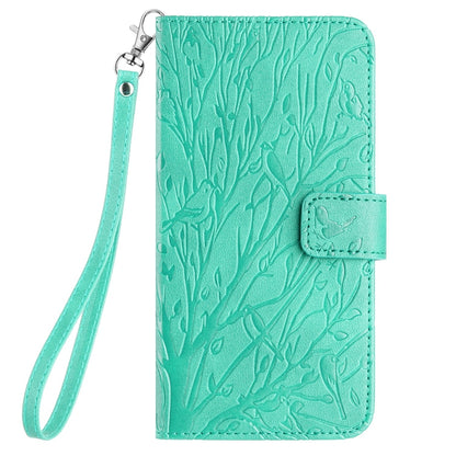 OPPO A36 Embossed Leather Phone Case with Tree Birds Pattern, Hand Strap, Card Holder & Adjustable Stand - Shockproof Wallet Cover