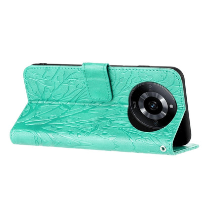 Realme 11 Pro Embossed Leather Phone Case with Tree Birds Pattern, Hand Strap, Card Holder & Adjustable Stand - Shockproof Wallet Cover