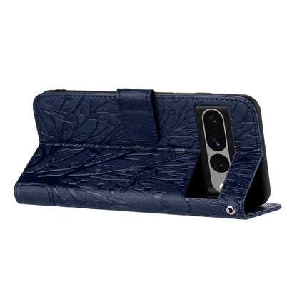 Google Pixel 7 Pro Embossed Leather Phone Case with Tree Birds Pattern, Hand Strap, Card Holder & Adjustable Stand - Shockproof Wallet Cover
