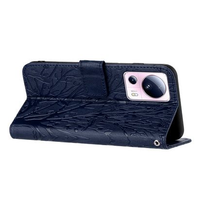 Xiaomi 13 Lite Embossed Leather Phone Case with Tree Birds Pattern, Hand Strap, Card Holder & Adjustable Stand - Shockproof Wallet Cover