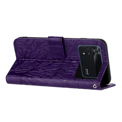 Xiaomi Poco M4 Pro 4G Embossed Leather Phone Case with Tree Birds Pattern, Hand Strap, Card Holder & Adjustable Stand - Shockproof Wallet Cover