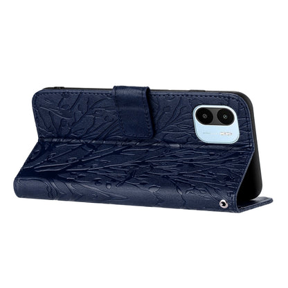 Xiaomi Redmi A1/A2 Embossed Leather Phone Case with Tree Birds Pattern, Hand Strap, Card Holder & Adjustable Stand - Shockproof Wallet Cover