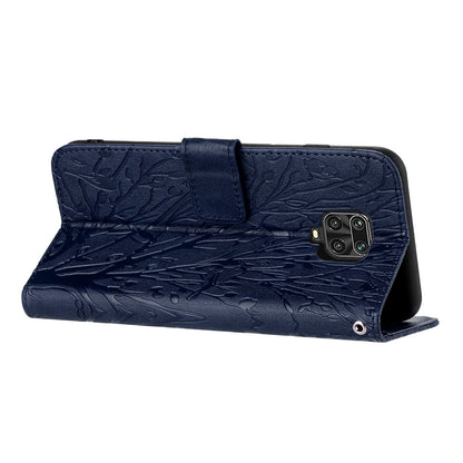 Xiaomi Redmi Note 9S Embossed Leather Phone Case with Tree Birds Pattern, Hand Strap, Card Holder & Adjustable Stand - Shockproof Wallet Cover