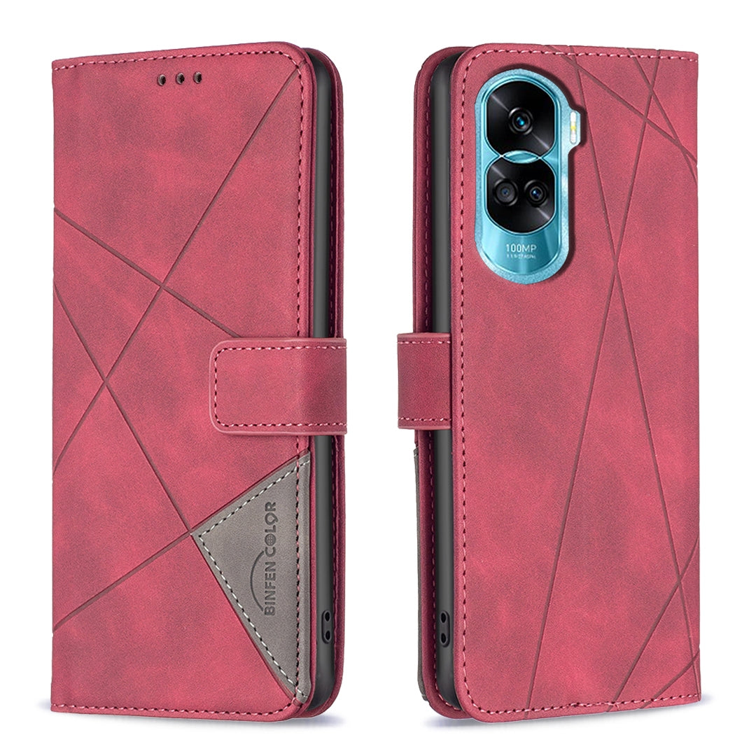 Honor 90 Lite Rhombus Texture Leather Phone Case with Magnetic Buckle and Card Holder