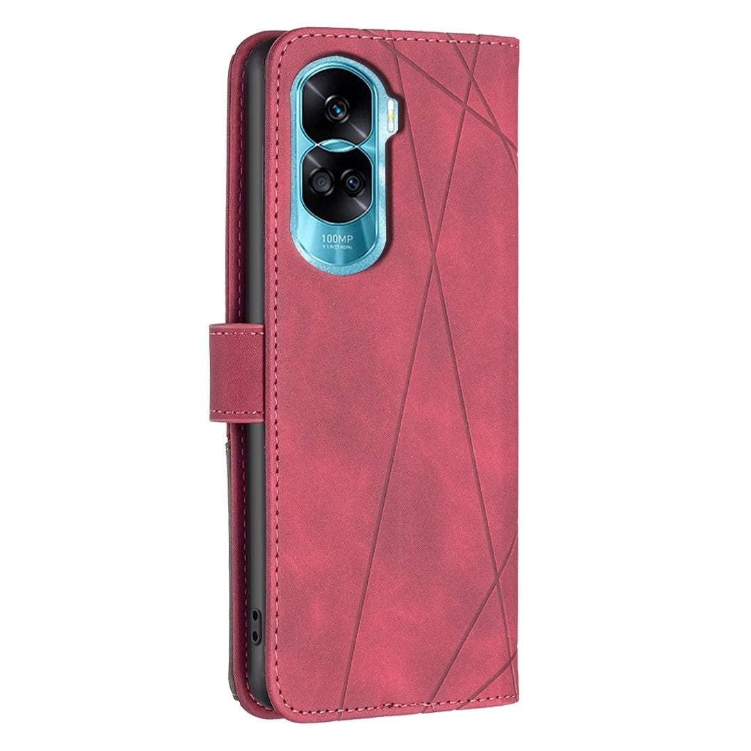 Honor 90 Lite Rhombus Texture Leather Phone Case with Magnetic Buckle and Card Holder