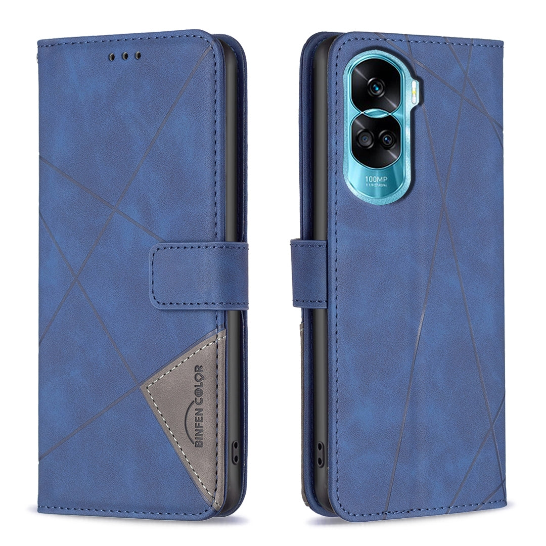 Honor 90 Lite Rhombus Texture Leather Phone Case with Magnetic Buckle and Card Holder