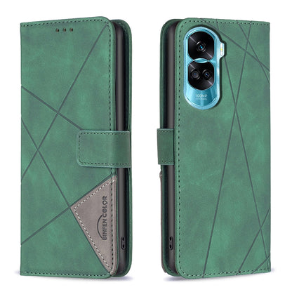 Honor 90 Lite Rhombus Texture Leather Phone Case with Magnetic Buckle and Card Holder