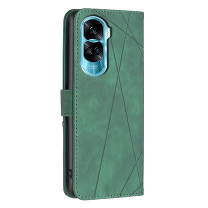 Honor 90 Lite Rhombus Texture Leather Phone Case with Magnetic Buckle and Card Holder