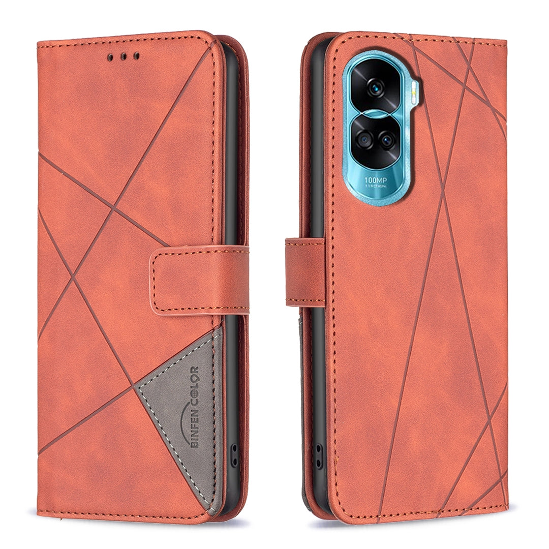 Honor 90 Lite Rhombus Texture Leather Phone Case with Magnetic Buckle and Card Holder