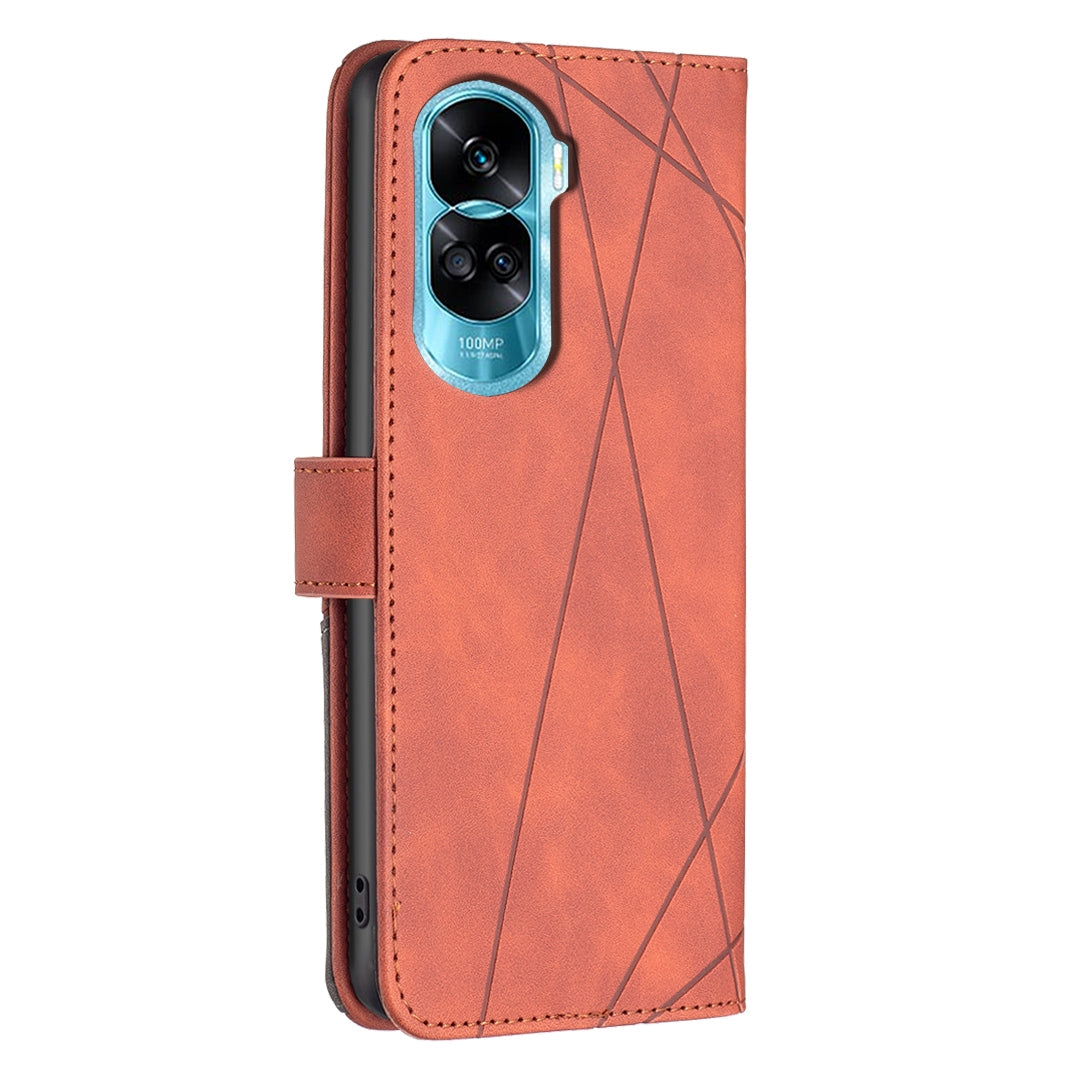 Honor 90 Lite Rhombus Texture Leather Phone Case with Magnetic Buckle and Card Holder