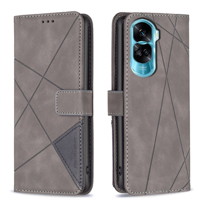 Honor 90 Lite Rhombus Texture Leather Phone Case with Magnetic Buckle and Card Holder