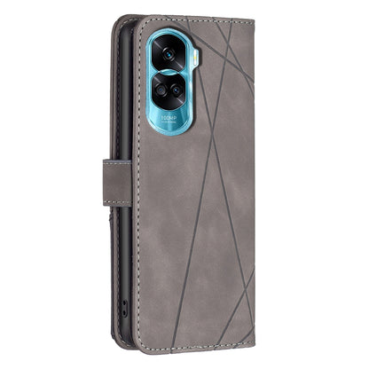 Honor 90 Lite Rhombus Texture Leather Phone Case with Magnetic Buckle and Card Holder