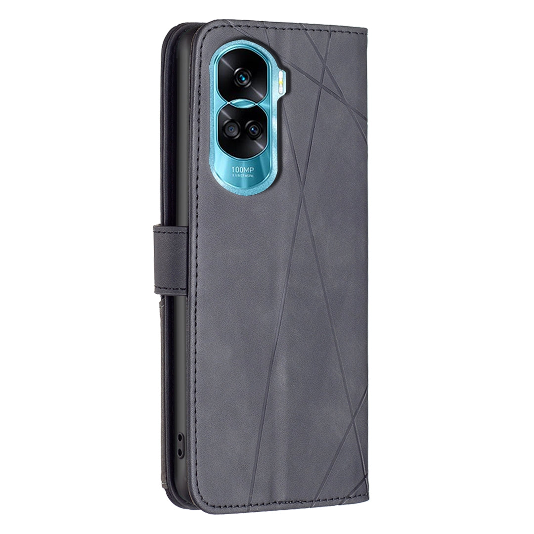 Honor 90 Lite Rhombus Texture Leather Phone Case with Magnetic Buckle and Card Holder