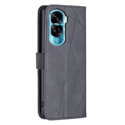 Honor X50i Rhombus Texture Leather Phone Case with Magnetic Buckle and Card Holder