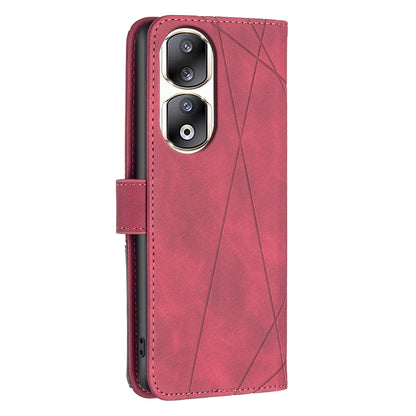 Honor 90 Pro Rhombus Texture Leather Phone Case with Magnetic Buckle and Card Holder