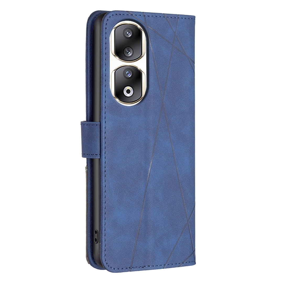 Honor 90 Pro Rhombus Texture Leather Phone Case with Magnetic Buckle and Card Holder