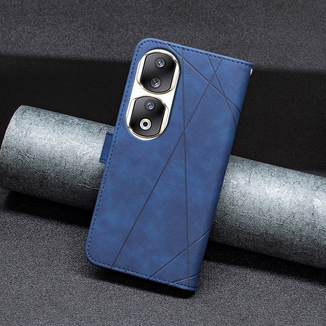 Honor 90 Pro Rhombus Texture Leather Phone Case with Magnetic Buckle and Card Holder