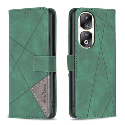 Honor 90 Pro Rhombus Texture Leather Phone Case with Magnetic Buckle and Card Holder