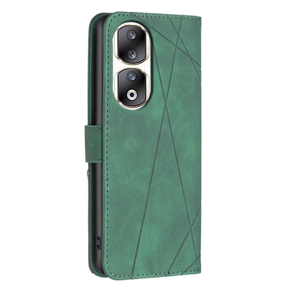 Honor 90 Pro Rhombus Texture Leather Phone Case with Magnetic Buckle and Card Holder