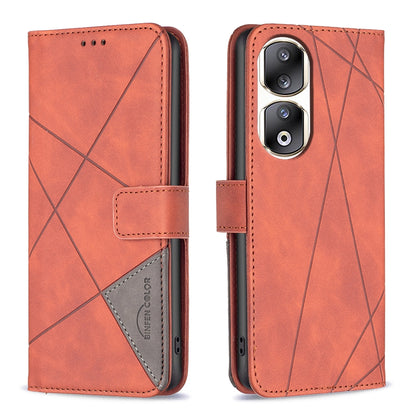 Honor 90 Pro Rhombus Texture Leather Phone Case with Magnetic Buckle and Card Holder