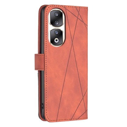 Honor 90 Pro Rhombus Texture Leather Phone Case with Magnetic Buckle and Card Holder