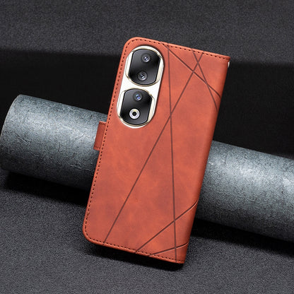 Honor 90 Pro Rhombus Texture Leather Phone Case with Magnetic Buckle and Card Holder