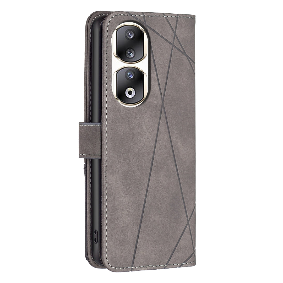 Honor 90 Pro Rhombus Texture Leather Phone Case with Magnetic Buckle and Card Holder