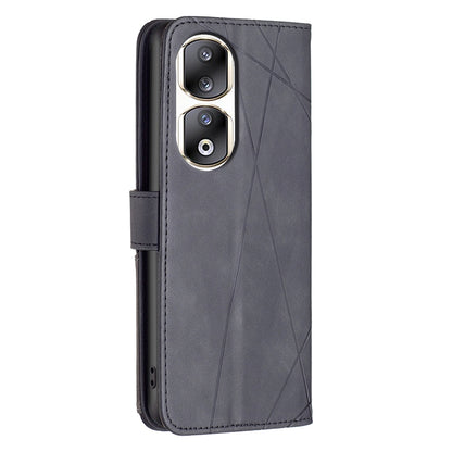 Honor 90 Pro Rhombus Texture Leather Phone Case with Magnetic Buckle and Card Holder