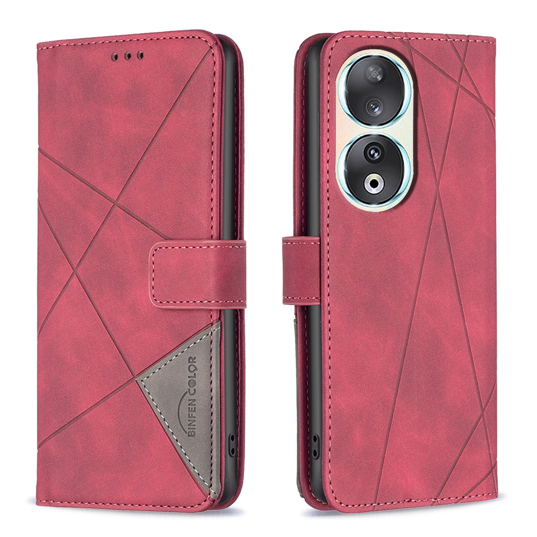 Honor 90 5G Rhombus Texture Leather Phone Case with Magnetic Buckle and Card Holder