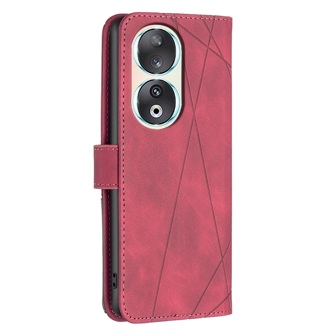 Honor 90 5G Rhombus Texture Leather Phone Case with Magnetic Buckle and Card Holder