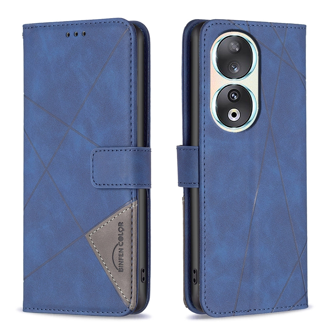 Honor 90 5G Rhombus Texture Leather Phone Case with Magnetic Buckle and Card Holder