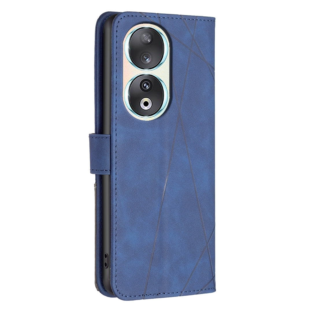 Honor 90 5G Rhombus Texture Leather Phone Case with Magnetic Buckle and Card Holder