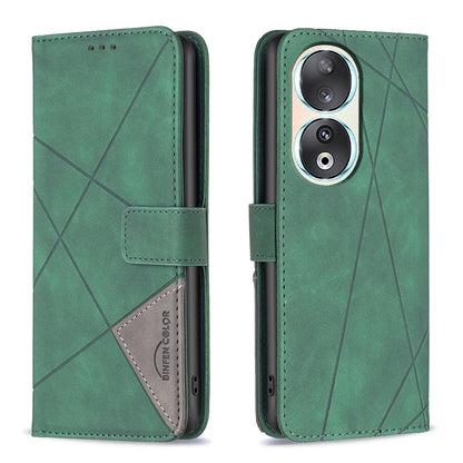 Honor 90 5G Rhombus Texture Leather Phone Case with Magnetic Buckle and Card Holder