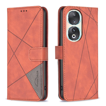 Honor 90 5G Rhombus Texture Leather Phone Case with Magnetic Buckle and Card Holder