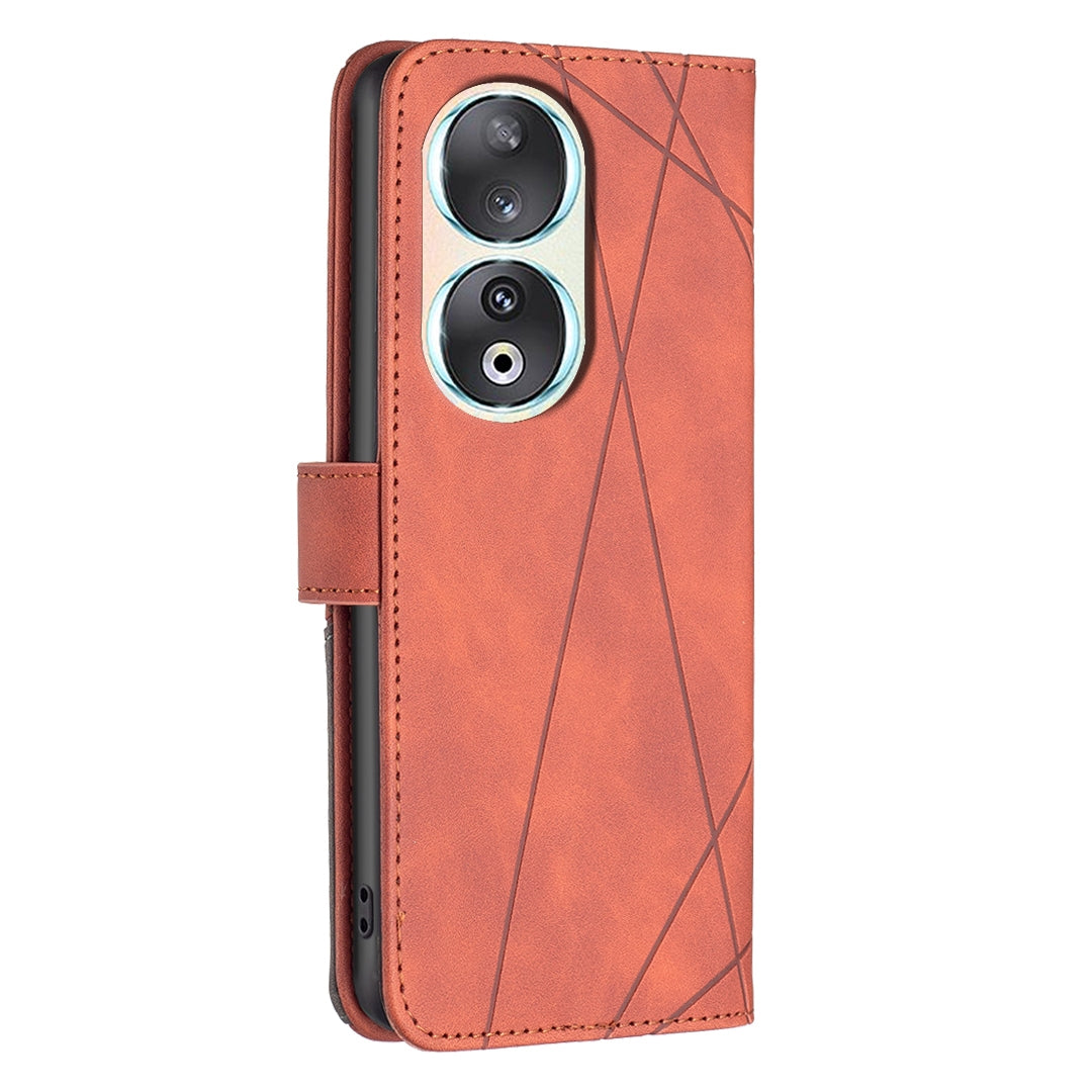 Honor 90 5G Rhombus Texture Leather Phone Case with Magnetic Buckle and Card Holder