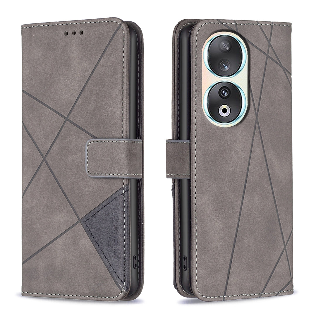 Honor 90 5G Rhombus Texture Leather Phone Case with Magnetic Buckle and Card Holder