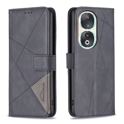 Honor 90 5G Rhombus Texture Leather Phone Case with Magnetic Buckle and Card Holder