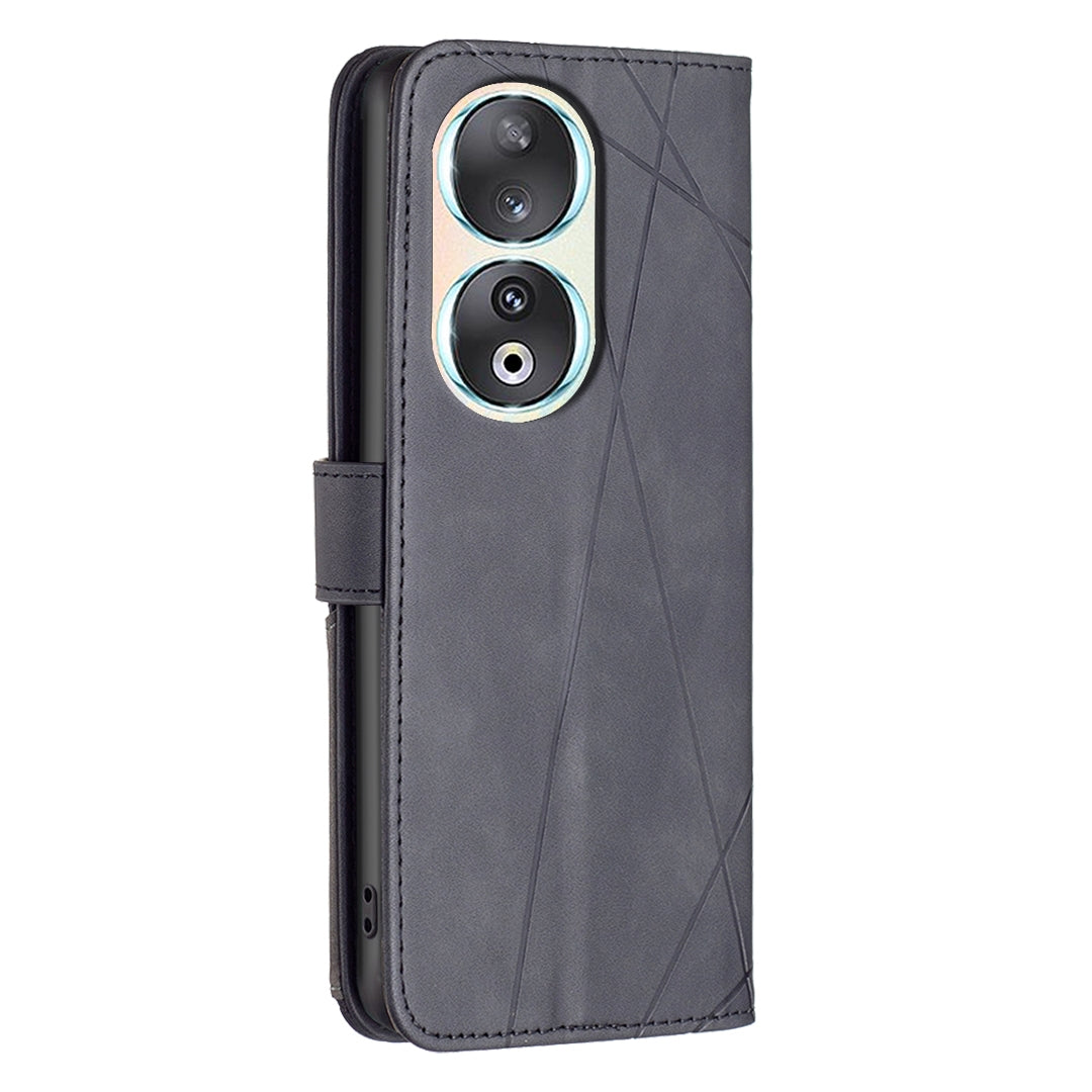 Honor 90 5G Rhombus Texture Leather Phone Case with Magnetic Buckle and Card Holder