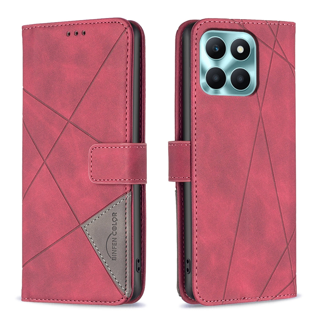 Honor X6a Rhombus Texture Leather Phone Case with Magnetic Buckle and Card Holder