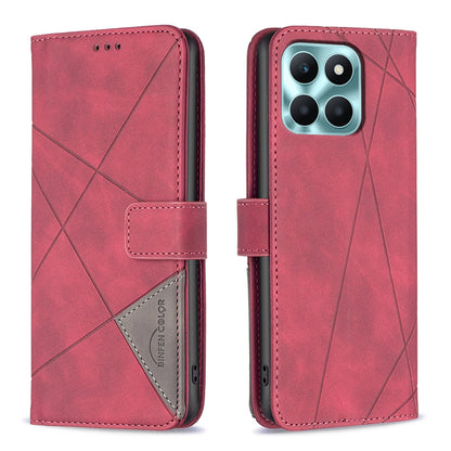 Honor X6a Rhombus Texture Leather Phone Case with Magnetic Buckle and Card Holder