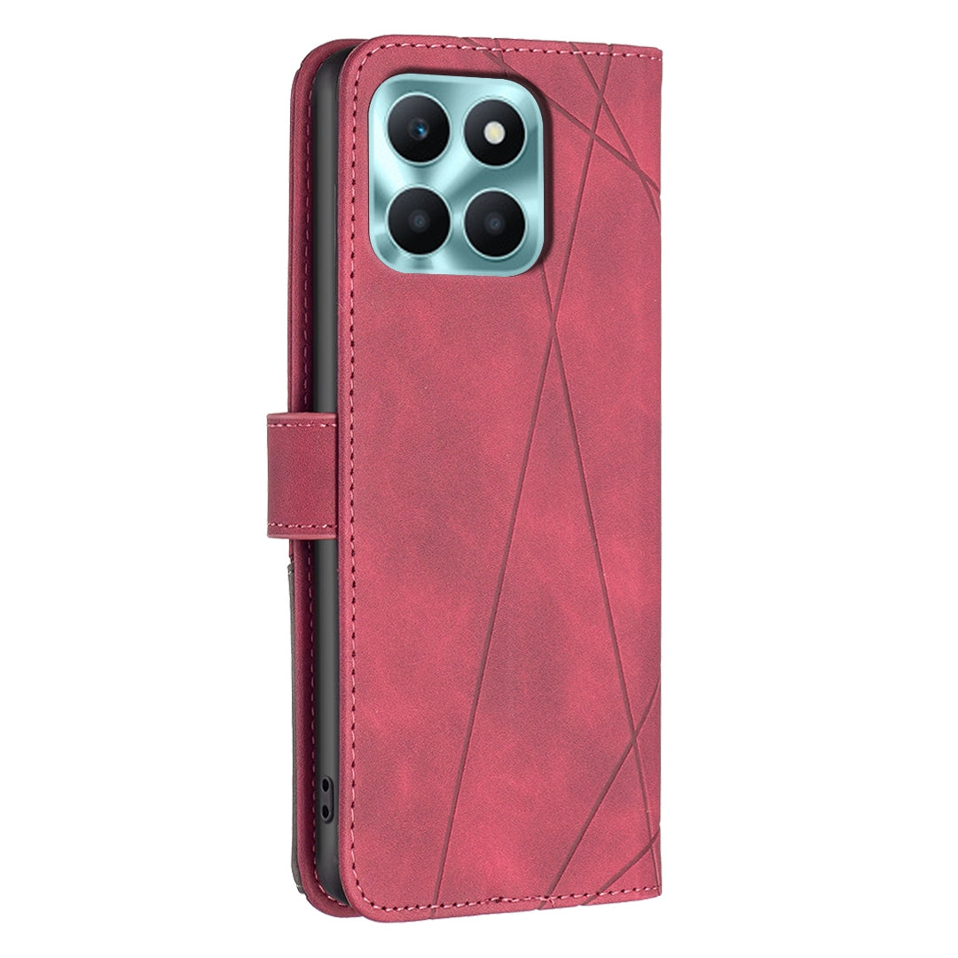 Honor X6a Rhombus Texture Leather Phone Case with Magnetic Buckle and Card Holder