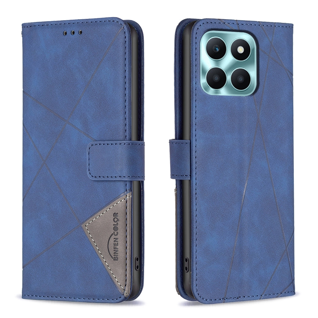 Honor X6a Rhombus Texture Leather Phone Case with Magnetic Buckle and Card Holder