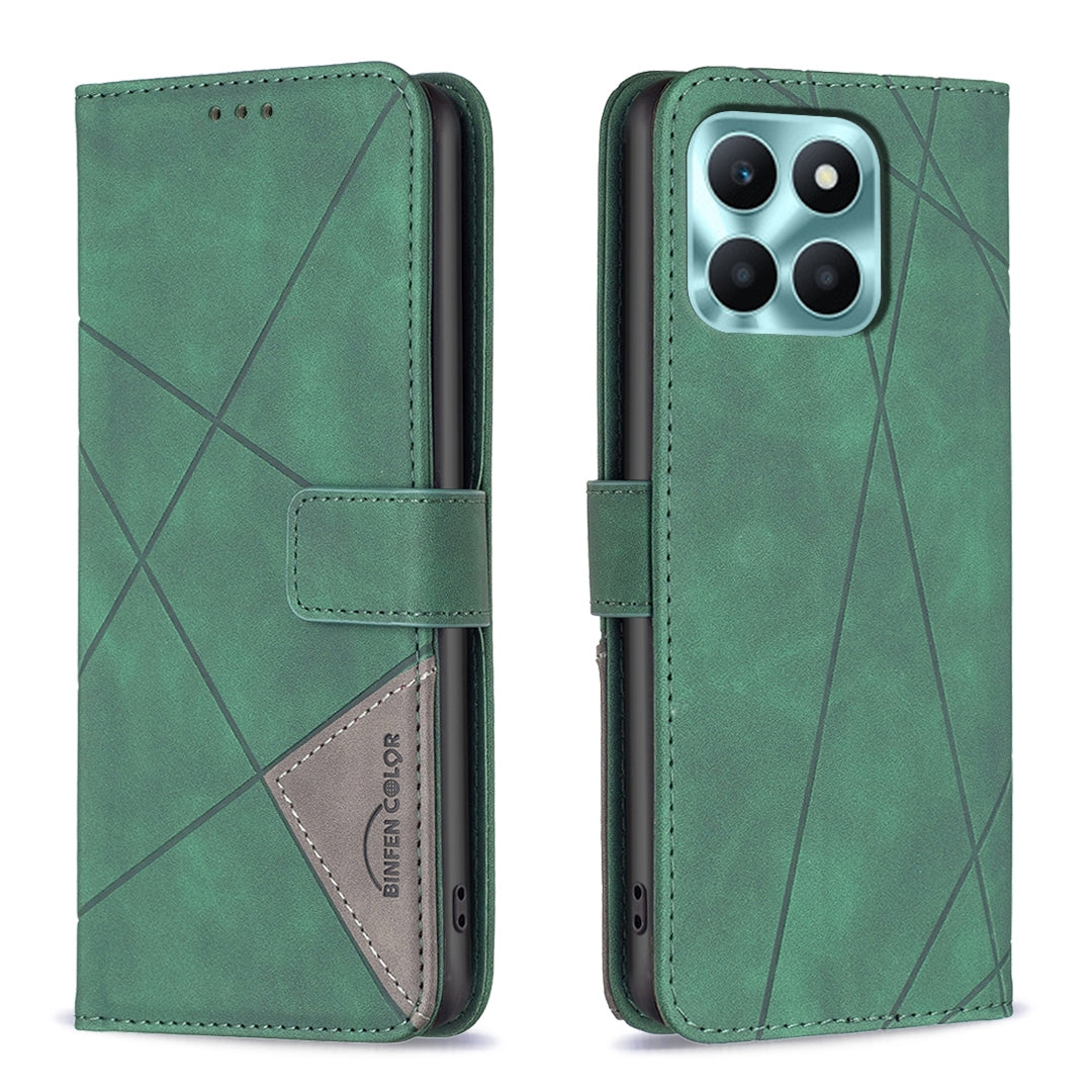 Honor X6a Rhombus Texture Leather Phone Case with Magnetic Buckle and Card Holder