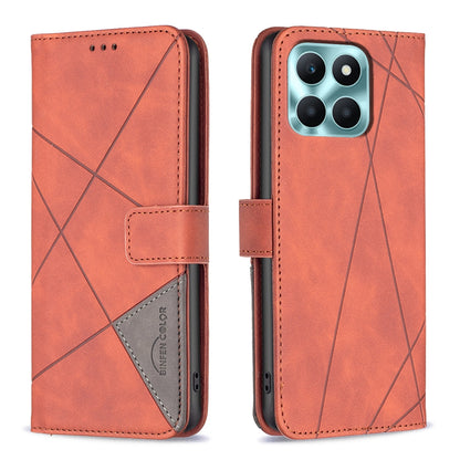 Honor X6a Rhombus Texture Leather Phone Case with Magnetic Buckle and Card Holder