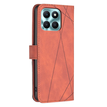 Honor X6a Rhombus Texture Leather Phone Case with Magnetic Buckle and Card Holder